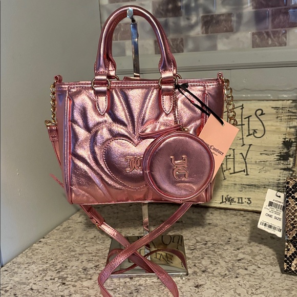 NWT Juicy Couture Pink Metallic Handbag with Coin Pouch PLUS INC SnakeCrossbody - Picture 2 of 10